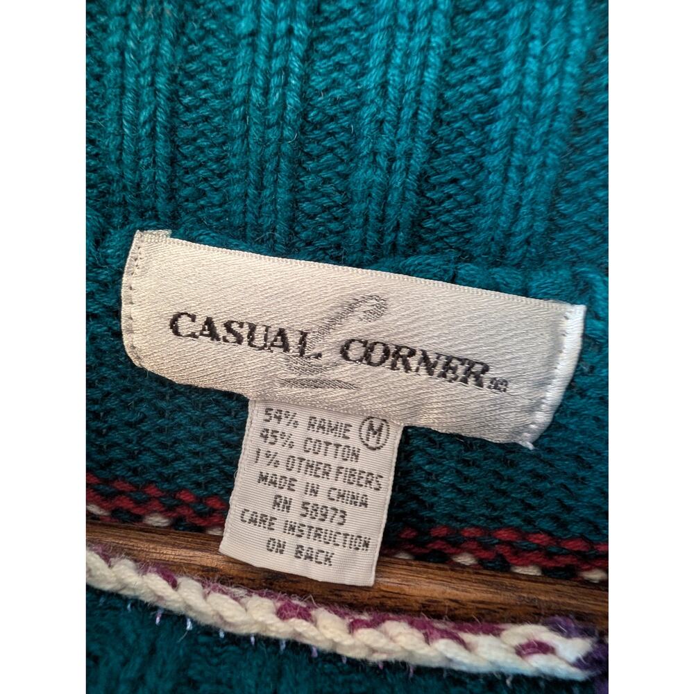 Vintage 80s Casual Corner Floral Colorblock Chunky Retro Sweater Sz M - Picture 5 of 6